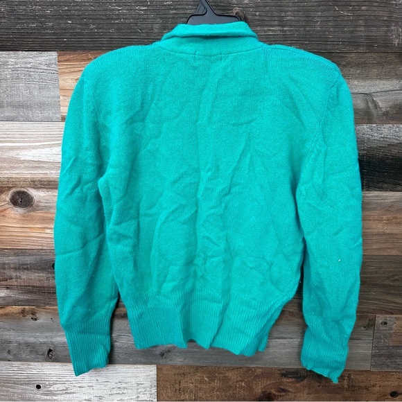 Vintage 80’s Fuzzy Green Angora Lambswool Sweater Medium Shoulder Pads Y2K - Picture 5 of 8